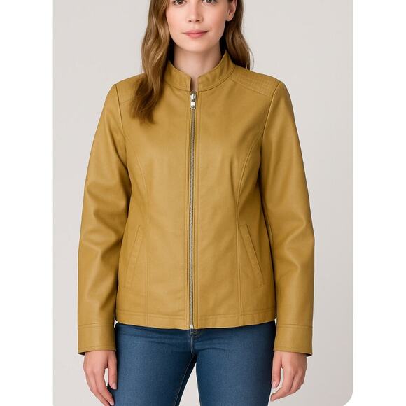 Women's Faux Leather Christopher & Banks Jacket, Excellent Condition SZ M tan - Picture 1 of 11